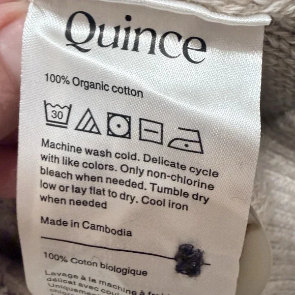 Quince 100% Organic Cotton Cropped Cardigan speckled beige/oatmeal color L - Picture 8 of 10